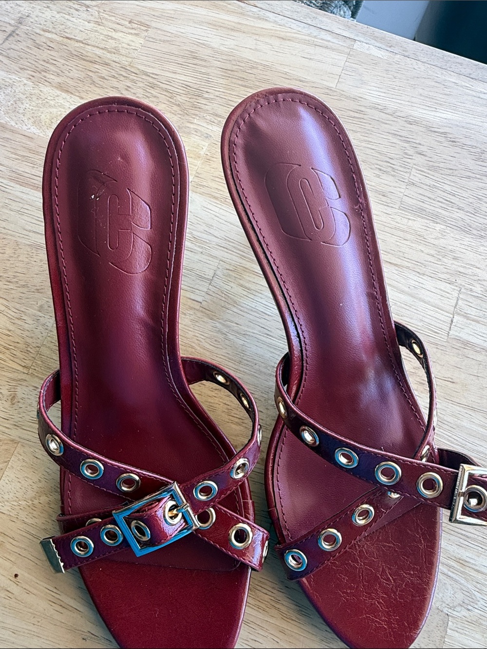 Women's Red Grommet Strap Slide Sandals